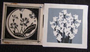 HAPPY EASTER Graphic Black & White Flowers 2pcs 9x8.5 Greeting Card Art #4038