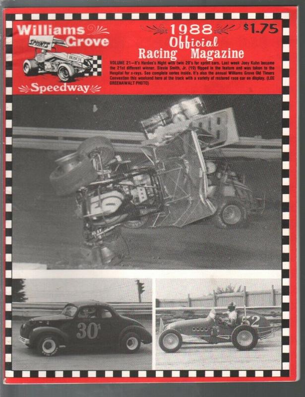 Williams Grove Speedway Auto Race Program #21 1988-Twin 20's Races-VF