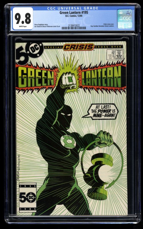 Green Lantern #195 CGC NM/M 9.8 White Pages Guy Gardner becomes Green Lantern!