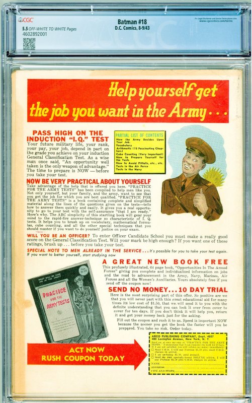 Batman #18 (1943) CGC 5.5! OWW Pages!
