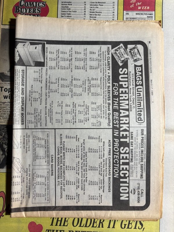 1989 COMICS BUYERS GUIDE Newspaper #800  VG 4.0 Batman Topps Cards Roger Rabbit