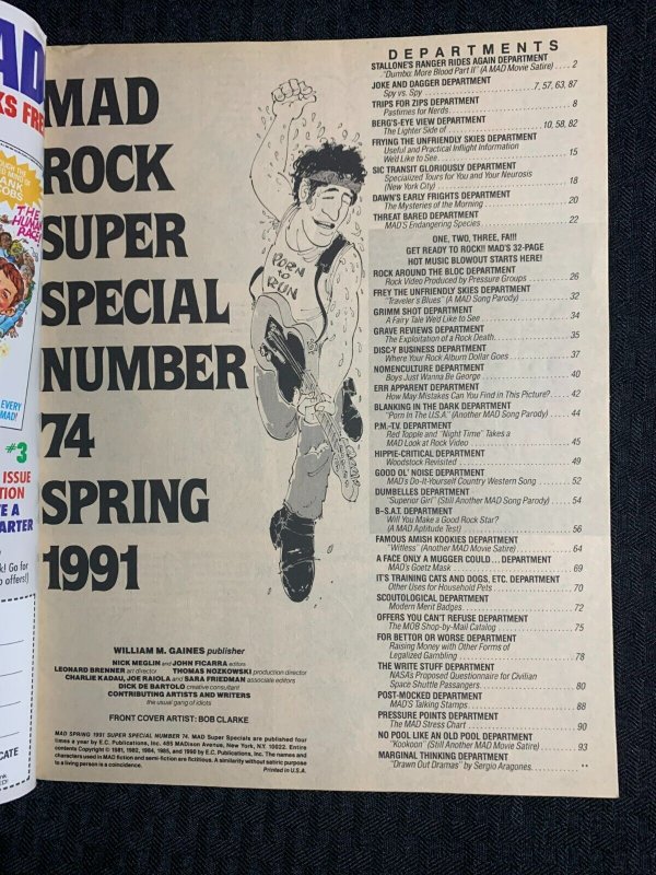 1991 Spring MAD SUPER SPECIAL Magazine #74 VG+ 4.5 Rock Super Special 96pgs