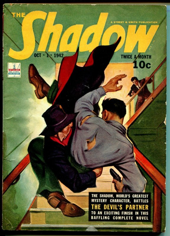 The Shadow 10/1/1942-gunfight cover-top pulp action-Devil's Partner-VG/FN