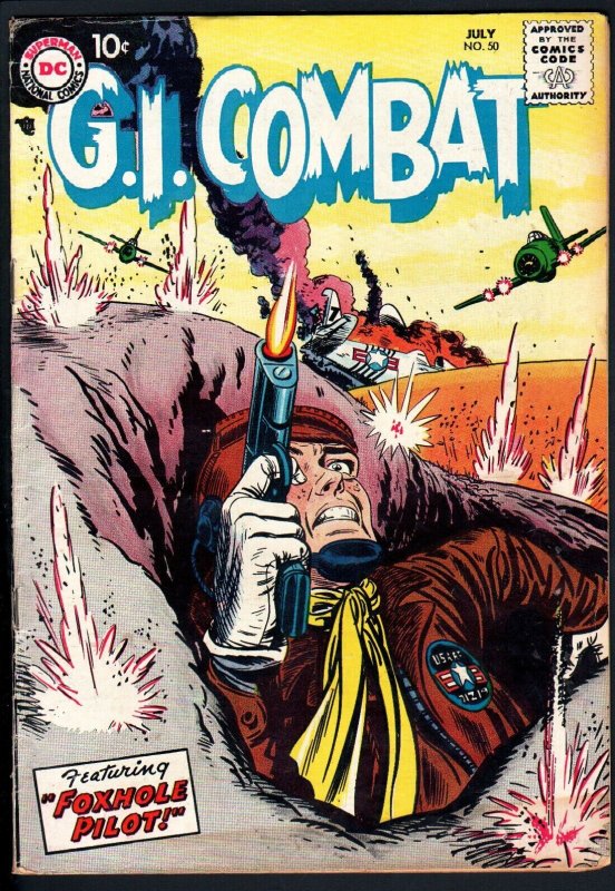 G.I. COMBAT #50 1957- dc war - GREAT COVER!-FOXHOLE!