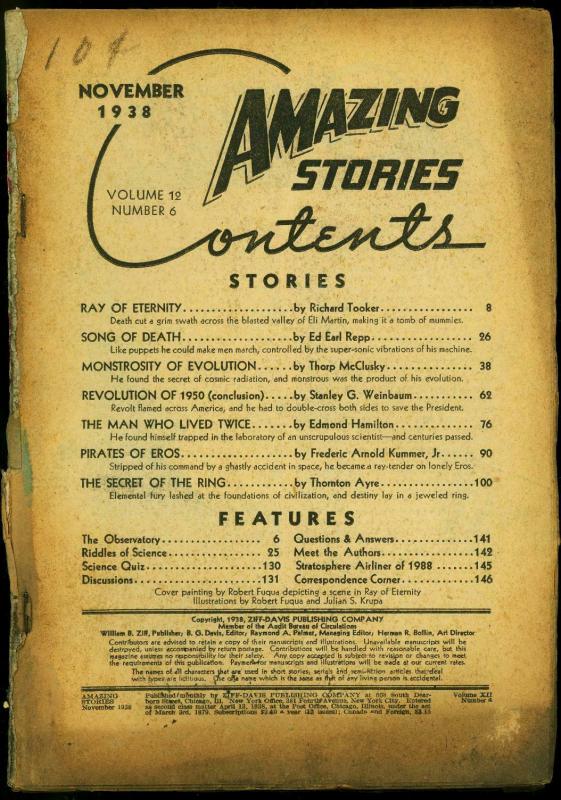 Amazing Stories Pulp November 1938- Edmond Hamilton-  Reading Copy