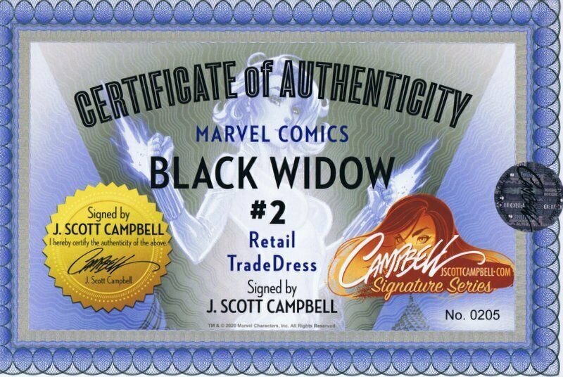 J Scott Campbell SIGNED Black Widow #2 JSC SEALED GGA 2020 Marvel Comics 