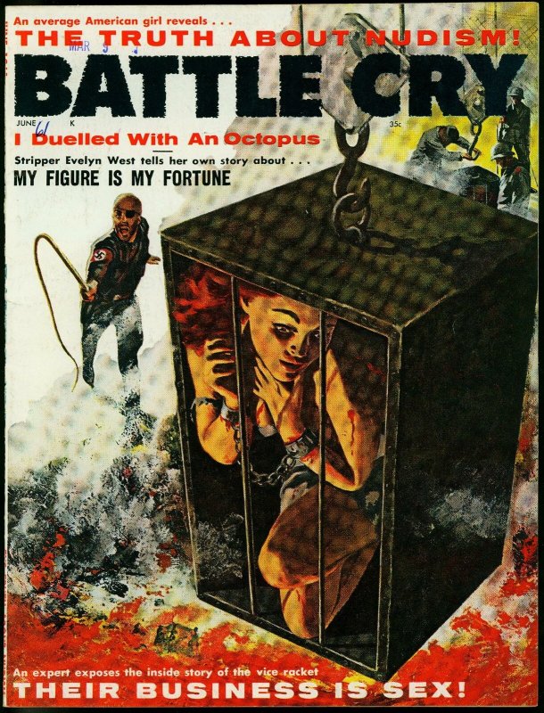 BATTLE CRY June 1961- Nazi torture/whipping cover- Evelyn West- Jean Martell FN 