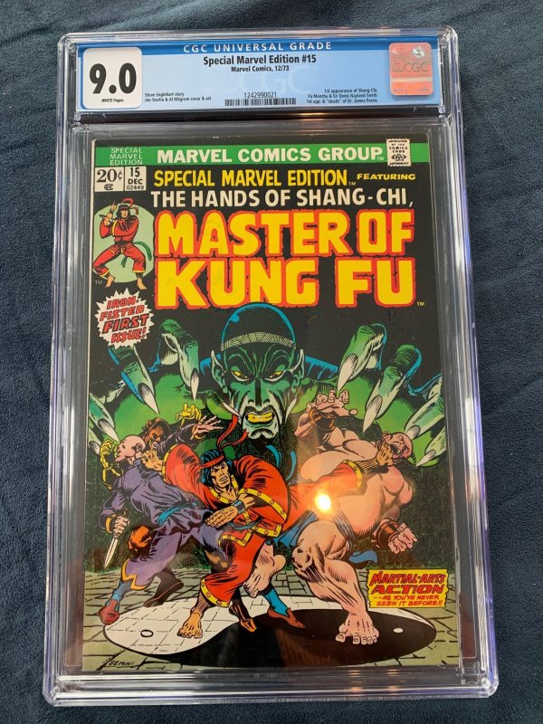 Special Marvel Edition 15 CGC 9.0 White Pgs 1st App Shang-Chi Master of Kung Fu!