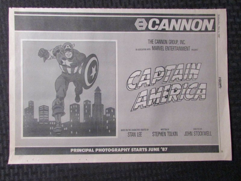 1987 CAPTAIN AMERICA Cannon Films 15.5x11 Print Ad N+ 6.5 John Romita Stan Lee