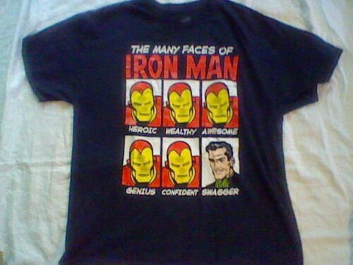 Used Marvel The Many Faces of Iron Man Tony Stark XL black t-shirt, Ironman