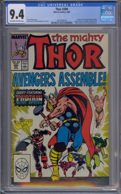 THOR #390 CGC 9.4 CAPTAIN AMERICA LIFTS THOR'S HAMMER MJOLNIR 5019 