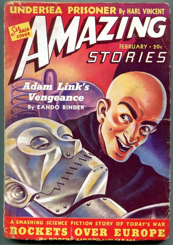 Amazing Stories Pulp February 1940- Robot cover- Adam Link VG