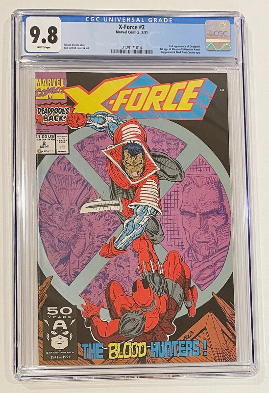 Marvel Comics X-force # 2 CGC 9.8  Second appearance of Deadpool  NM/MINT  1991