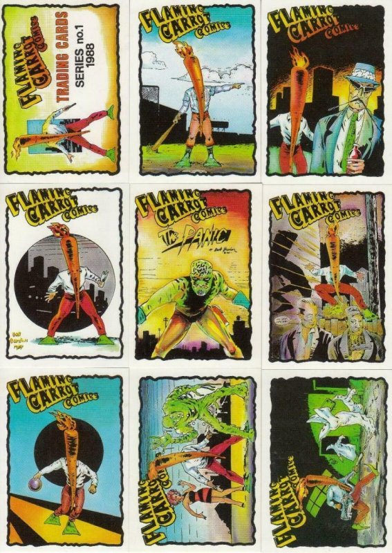 FLAMING CARROT Card Set, NM, compete, 1988, Bob Burden, 40 Trading cards