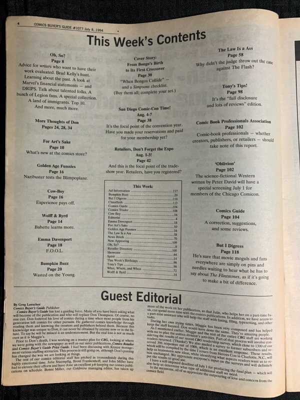 1994 COMICS BUYERS GUIDE Newspaper #1077 FN+ 6.5 The Simpsons / Bongo Comics