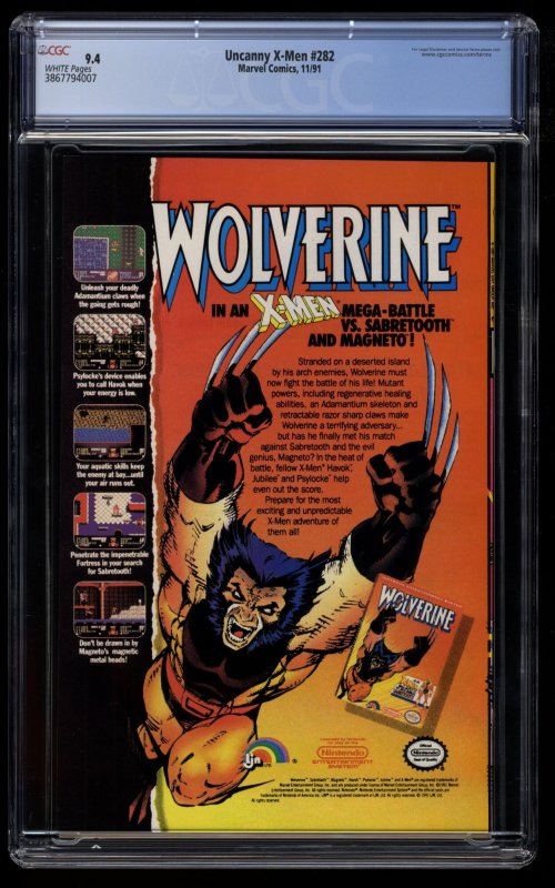 Uncanny X-Men #282 CGC NM 9.4 White Pages 1st Bishop!