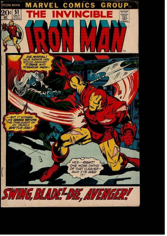 Iron Man #51 (1972)VG*Stain Back Cover*