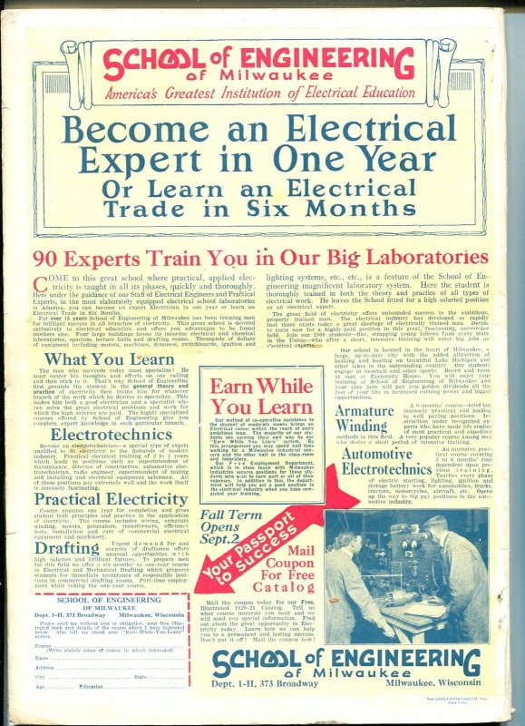 SCIENCE & INVENTION 08/1920-1ST ISSUE ELECTROCUTION-SHARKS-DEEP SEA DIVERS-vf-