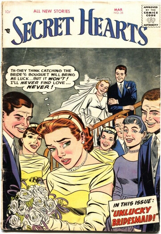 SECRET HEARTS #38-1957-BRIDE COVER-EMOTIONS-TEARS-ROMANCE COMICS BACK COVER A...