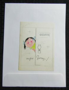 AcciGENTS WILL HAPPEN Opps Sorry Cute Cartoon Girl 5x7 Greeting Card Art #C1652