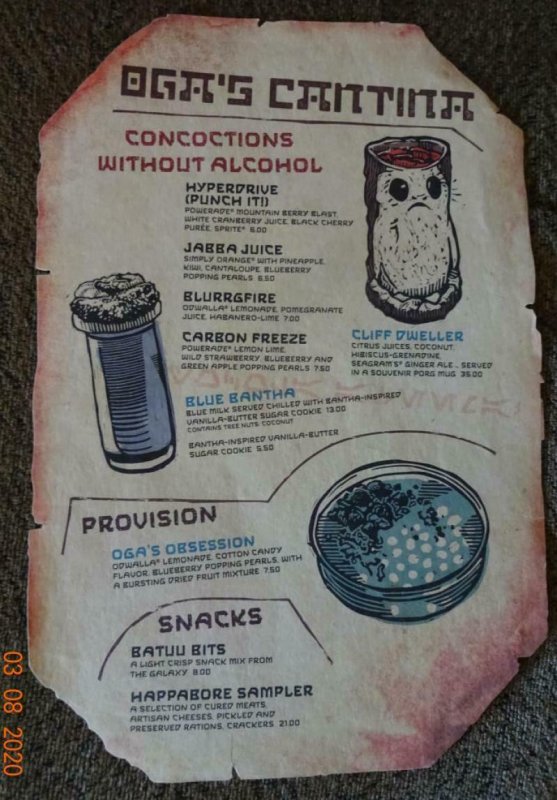 DISNEYLAND Star Wars Oga's Cantina Menu and Coaster, 2019, Bar, Disney Park