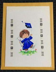 HOORAY Boy Graduate Throwing Cap in Air 7.5x10 Greeting Card Art #G-4386