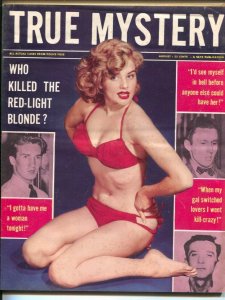 True Mystery 8/1956-Skye-violent pulp crime-posed photos-bikini girl cover-gu...