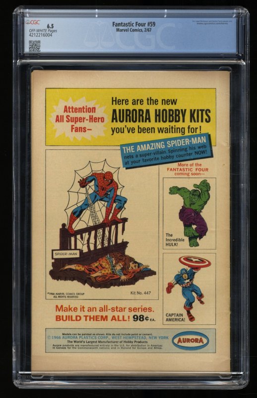 Fantastic Four #59 CGC FN+ 6.5 Dr. Doom Inhumans Silver Surfer Appearance!