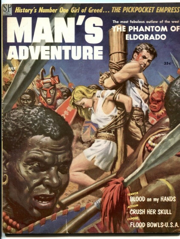 Man's Adventure July 1958- Crush Her Skull- bondage cover FN-