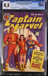 CAPTAIN MARVEL ADVENTURES 18 CGC 4.5 FAWCETT 1ST MARY MARVEL MARVEL FAMILY