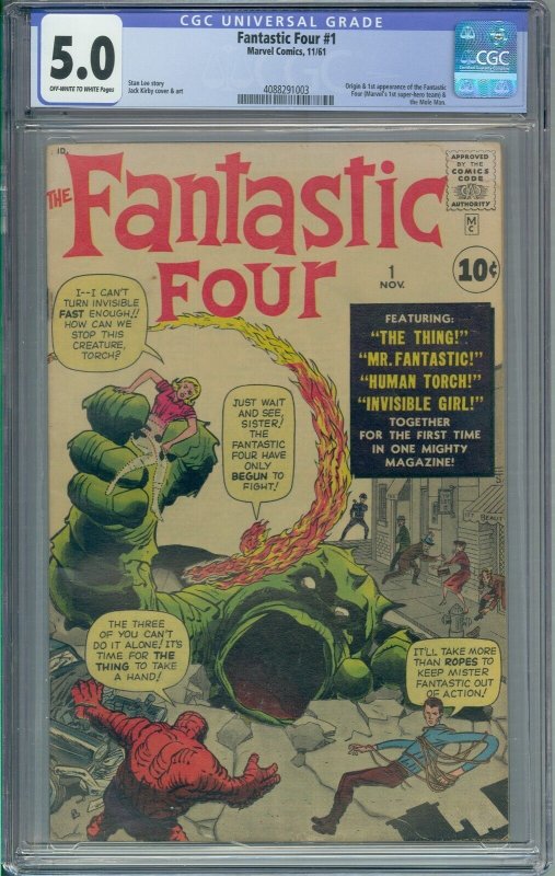 FANTASTIC FOUR #1 CGC 5.0 ORIGIN 1ST FANTASTIC FOUR MOLE MAN JACK KIRBY