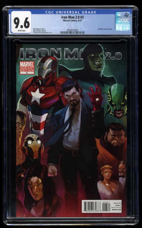 Iron Man 2.0 #3 CGC NM+ 9.6 White Pages Larroca Cover!