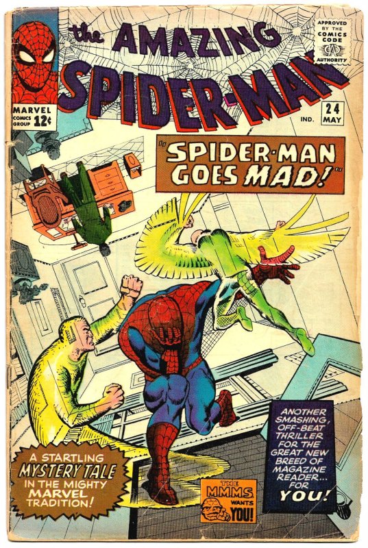 AMAZING SPIDER-MAN #24 (May1965) 4.0 VG-  All DITKO! Vulture! Sandman! Doc Ock!