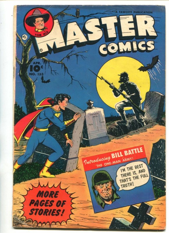 MASTER #133-1953-FAWCETT-CAPT MARVEL JR-BILL BATTLE-HORROR COVER-TOM MIX-vg/fn 