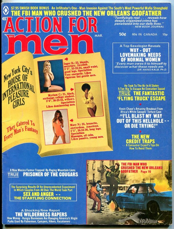 Action For Men March 1974-CHEESECAKE-FBI-MAFIA-RARE LATE FN