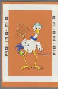 HAPPY BIRTHDAY Painted Ostrich Playing Tennis 7.5x11 Greeting Card Art #B8823