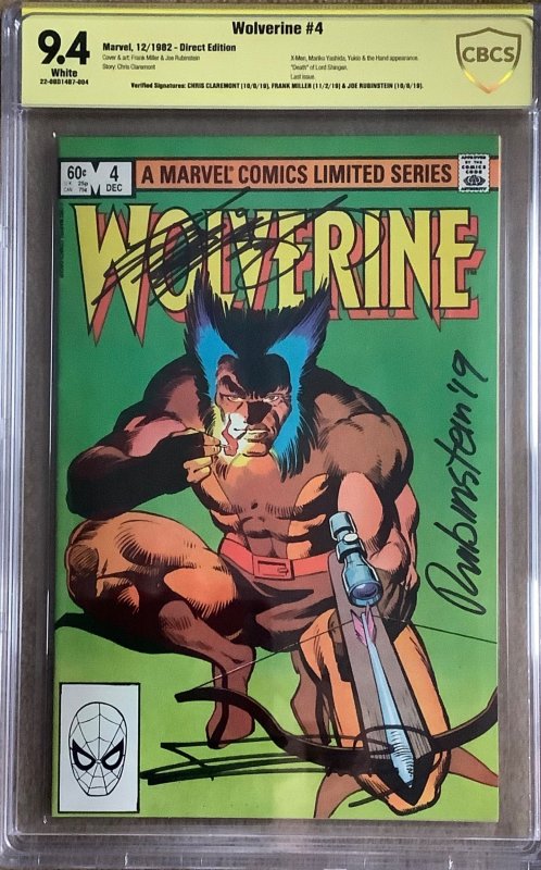 Wolverine #4 (1982) Signed by Frank Miller,  Chris Claremont & Joe Rubinstein