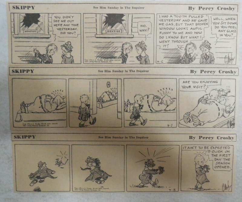 (181) Skippy Dailies by Percy Crosby from 1937 Size: 2 x 8 inches 