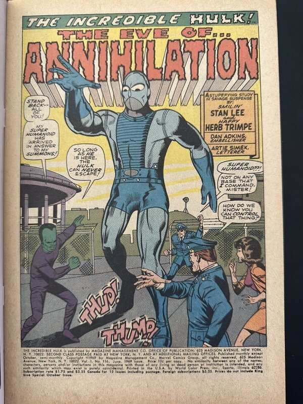 Incredible Hulk  #116 FN/VF “The Eve Of Annihilation!” (Marvel 1969)