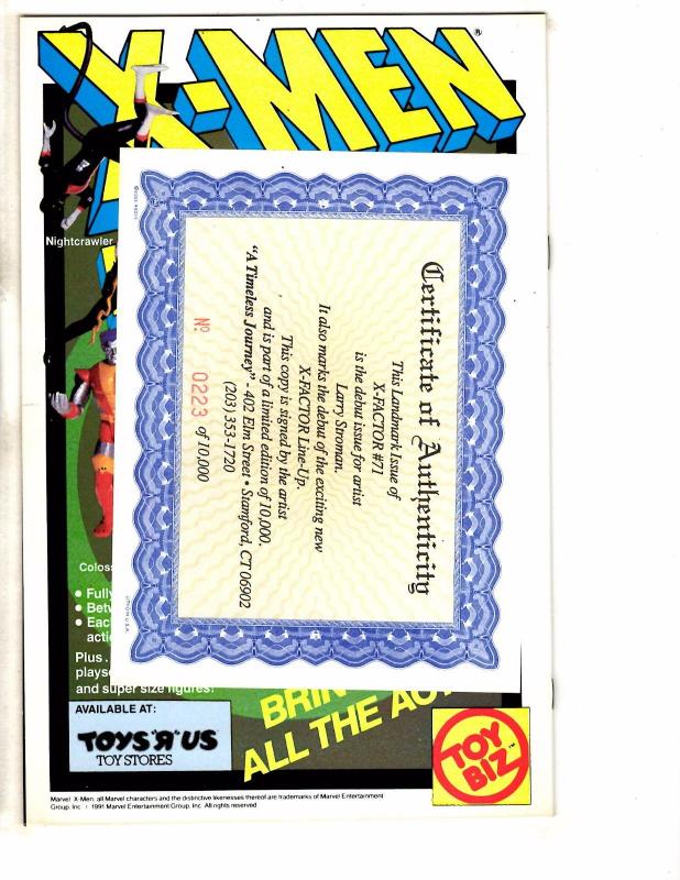 X-Factor # 71 NM SIGNED On Cover By Larry Stroman Marvel Comic Book X-Men JR1