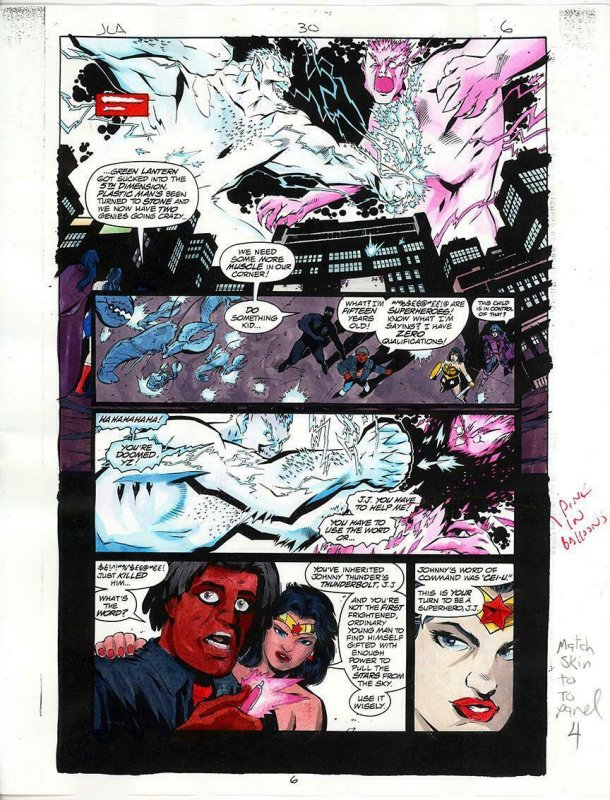 JLA 30 PAGE 6 COLOR GUIDE WONDER WOMAN ORIGINAL WATERCOLOR PAINTED ART BIN!!