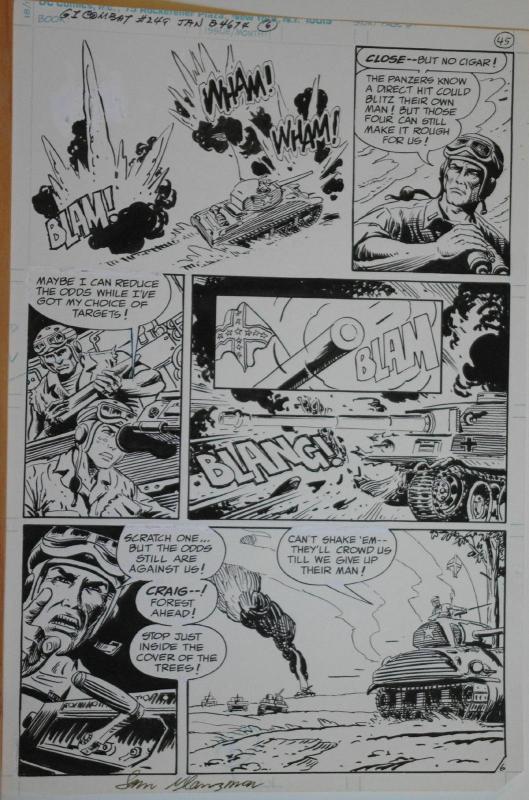 SAM GLANZMAN original art, G I Combat #249 Pg 6, 11x16, WWII, Haunted Tank