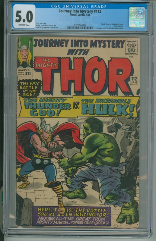 Journey into Mystery #112  (1965) Classic Thor vs. Hulk Battle CGC 5.0