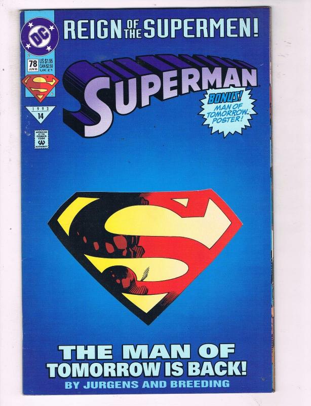 Superman #78 VF DC Reign Of The Supermen Comic Book Man Of Tomorrow Jurgens DE10