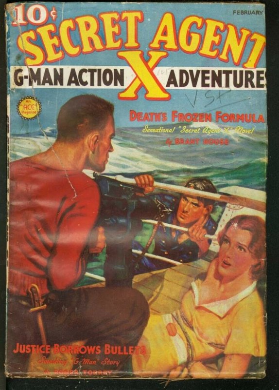 SECRET AGENT X 1937 FEB-WOMAN TIED UP ON COVER--PULP G 