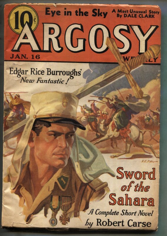 ARGOSY-- JAN 16 1937--SWORD OF SAHARA--EDGAR RICE BURROUGHS--Rare Pulp Magazine