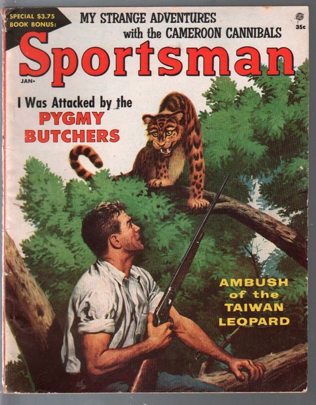 Sportsman 1/1957-Atlas-pygmy butchers-Rudolph Berlarski-cannibals-Frank Bolle-VG