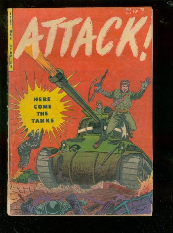 ATTACK #2 1953-HERE COME THE TANKS-KOREA-WW II-VIOLENT  VG 