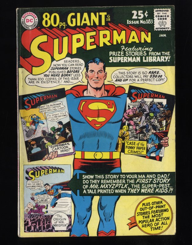 Superman #183 VG+ 4.5 80 Page Giant G-18!