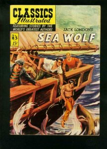 CLASSICS ILLUSTRATED #85 HRN 85-SEA WOLF-JACK LONDON-SHARK COVER-fine/very FN/VF